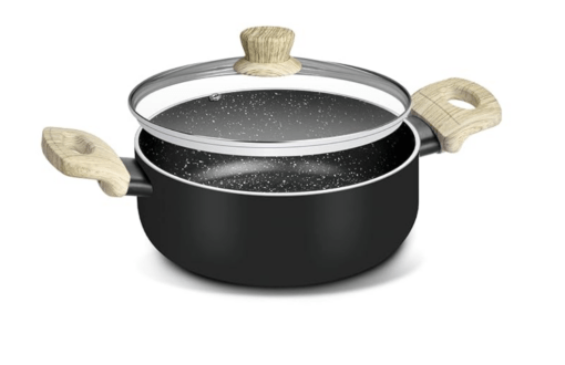 Bergner Bellini Plus Aura 5-Layer Non-Stick 22 cm Casserole with Glass Lid, 3.5 Litres capacity, Soft Touch Wooden Finish Handle, Easy Clean, Induction Bottom and Gas Stove Ready, 1-Year Warranty